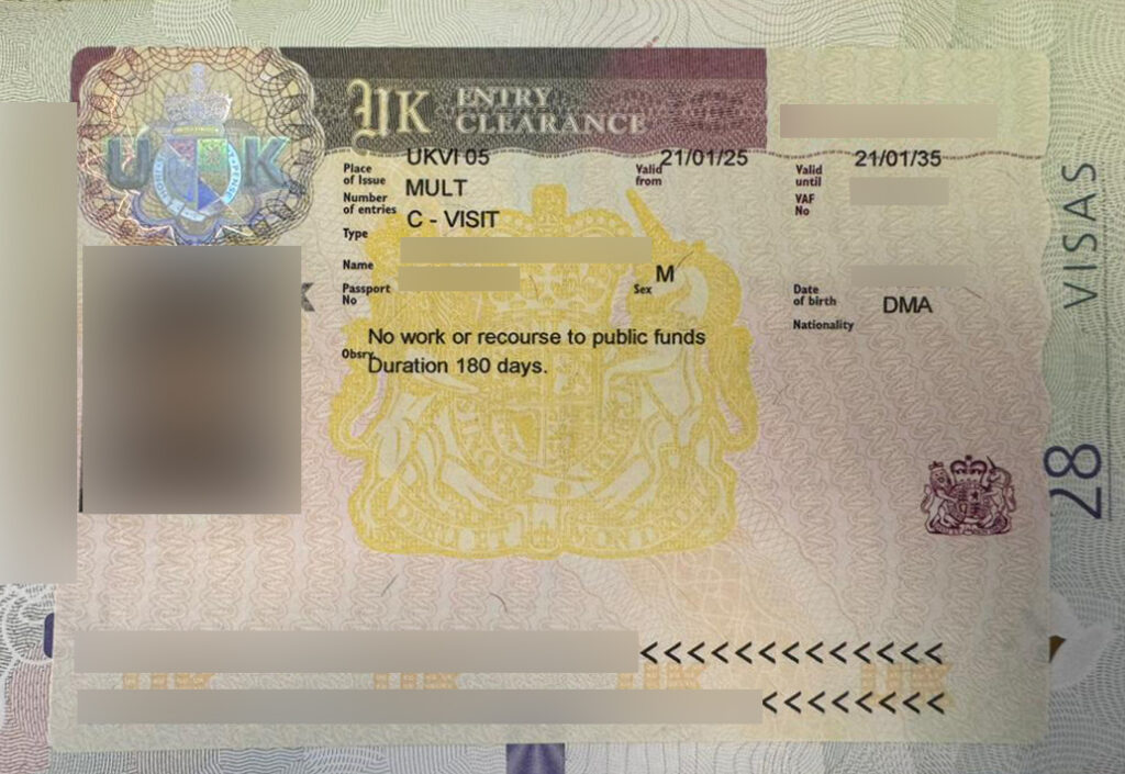 نمایی از ویزای انگلستان
